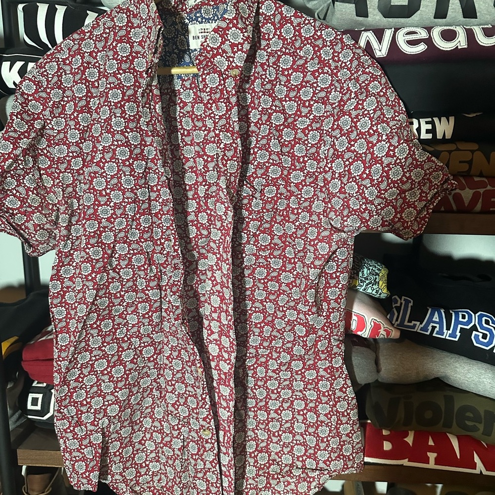Ben Sherman Red and White Patterned Casual Shirt